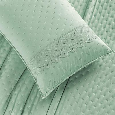 Kit Cobre Leito Colcha Nobre Casal King 3 Peças Micropercal 200 Fios Matelado - Verde Salvia