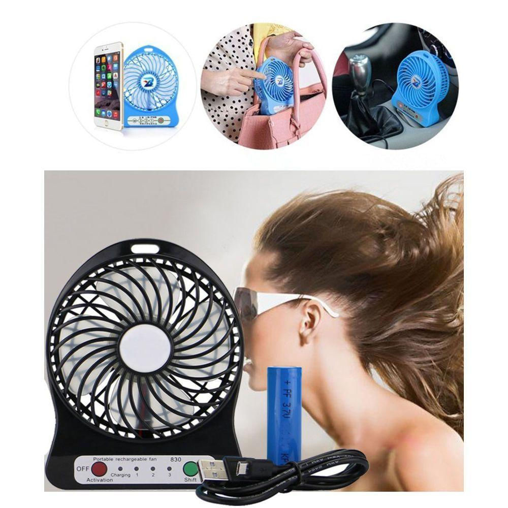 Mini Ventilador Portátil Bateria Recarregável 3 Velocidades C/ Baterria - Preto