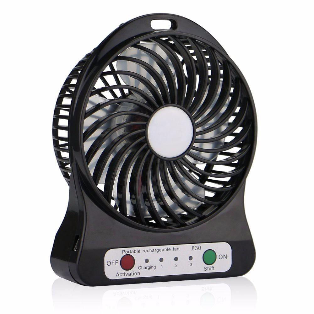 Mini Ventilador Portátil Bateria Recarregável 3 Velocidades C/ Baterria - Preto