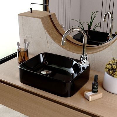 Cuba de Apoio Retangular Para Banheiro Lavabo Cross C01 RO36W Preto - Lyam