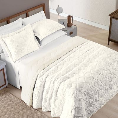 Coordenado Cobre Leito e Cobertor Fluflu Queen Ultrasoft Alto Relevo Dupla Face - Rosê