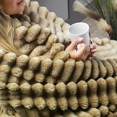 Coordenado Cobre Leito e Cobertor Fluflu Queen Ultrasoft Alto Relevo Dupla Face - Cáqui