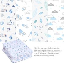 Fralda Bebê Papi Especial Estampa Azul 70 x 67Cm Com 5 Un