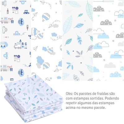 Fralda Bebê Papi Especial Estampa Azul 70 x 67Cm Com 5 Un