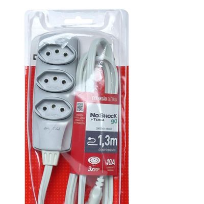 Extensao Noshock 90 PP 3X0,75 2P+T 10A Cinza 1,3 Metros DN1905
