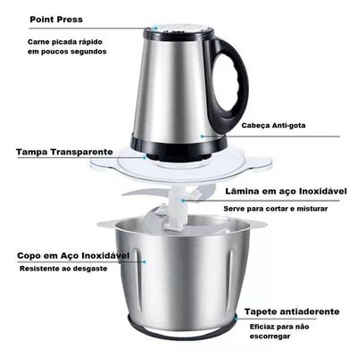 Processador Alimentos Elétrico Inox Legumes Carne 3 Litros 220V