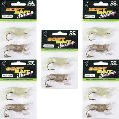 Kit 5 Cartela Isca Soft Maruri Camarão W025 7cm - 10pçs