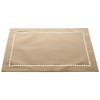 Jogo 4 Lugar Americano Bege De Poliester E Linho Natural Para Mesa 45x30cm Lyor