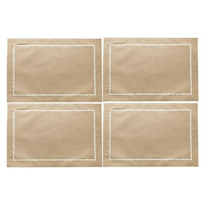 Jogo 4 Lugar Americano Bege De Poliester E Linho Natural Para Mesa 45x30cm Lyor