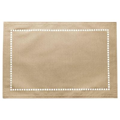 Jogo 2 Lugar Americano Bege De Poliester E Linho Natural Para Mesa 45x30cm Lyor