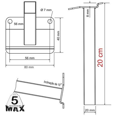 Suporte Refletor Parede Braço Inclinado 20 Cm - Preto