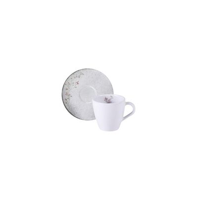 Conjunto Xícara E Pires De Chá Tramontina Floralis Em Porcelana Decorada 200 Ml 2 Peças