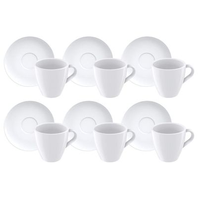 Kit Xícara E Pires De Cappuccino Tramontina Paola Em Porcelana 200 Ml 12 Peças