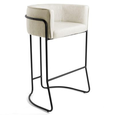 Banqueta Base Aço Preto Betina C-107 Linho Bege Fosco