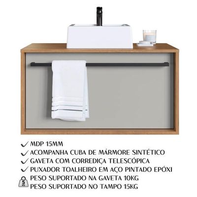 Gabinete De Banheiro Com Cuba 01 Gaveta 80cm Mel Arenas Proddy Mel Arenas