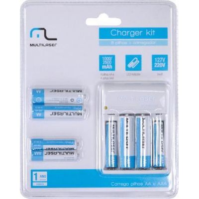 Carregador de Pilhas com 4 Pilhas AA 2500 MHA e 4 Pilhas AAA 1000MHA CB093 Bivolt