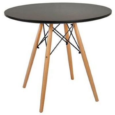 Conjunto De Mesa De Jantar Eames Eiffel Redonda 120cm Tampo De Madeira Preto Com 5 Cadeiras Brancas