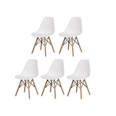 Conjunto De Mesa De Jantar Eames Eiffel Redonda 120cm Tampo De Madeira Branco Com 5 Cadeiras Brancas
