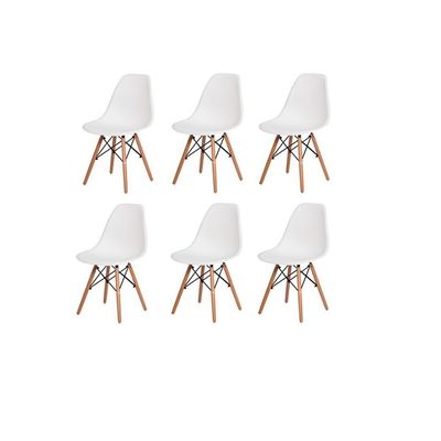 Conjunto De Mesa De Jantar Eames Eiffel Redonda 100cm Tampo De Madeira Preto Com 6 Cadeiras Brancas