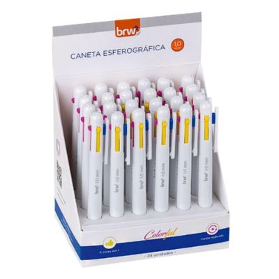Caneta Esferográfica Colorful 4 Cores 1.0mm Brw Branco