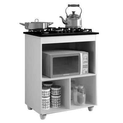 Balcão Para Cooktop 5 Bocas 1 Porta Basculante 1 Nicho Para Micro-Ondas Salvia Nature/Off White