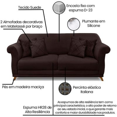 Sofa 3 Lugares Retro Polo 200cm Com Almofada Suede 1102 Ezz 1102