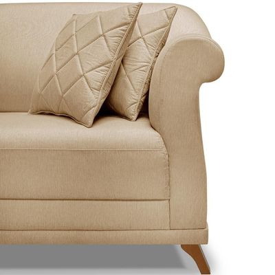 Sofa 3 Lugares Retro Polo 200cm Com Almofada Linho Dourado Ezz Dourado