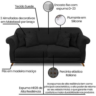 Sofa 2 Lugares Retro Polo 180cm Com Almofada Suede 1105 Ezz 1105