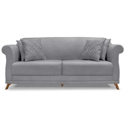 Sofa 2 Lugares Retro Polo 180cm Com Almofada Linho Cinza Ezz Cinza