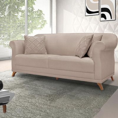 Sofa 2 Lugares Retro Polo 160cm Com Almofada Linho Areia Ezz Areia
