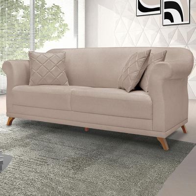 Sofa 2 Lugares Retro Polo 160cm Com Almofada Linho Areia Ezz Areia