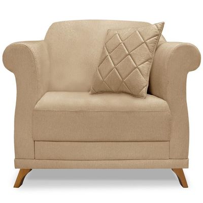 Poltrona Decorativa Retro Polo Com Almofada Linho Dourado Ezz Dourado