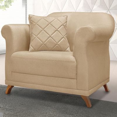 Poltrona Decorativa Retro Polo Com Almofada Linho Dourado Ezz Dourado
