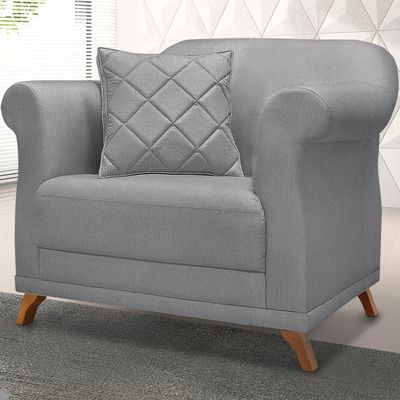 Poltrona Decorativa Retro Polo Com Almofada Linho Cinza Ezz Cinza