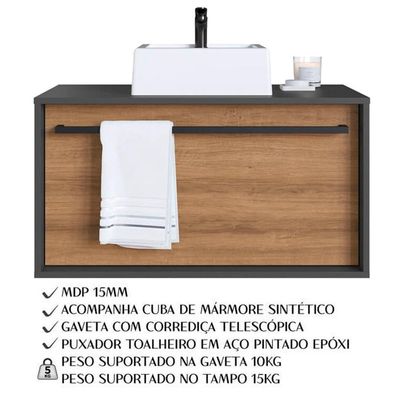 Kit Gabinete Com Cuba E Espelheira 80cm Mel Grafite Proddy Mel Grafite