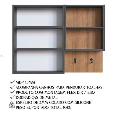 Kit Gabinete Com Cuba E Espelheira 80cm Mel Grafite Proddy Mel Grafite