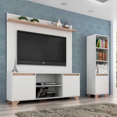 Rack com Painel 50" Estante em Mdp Branco com Siena