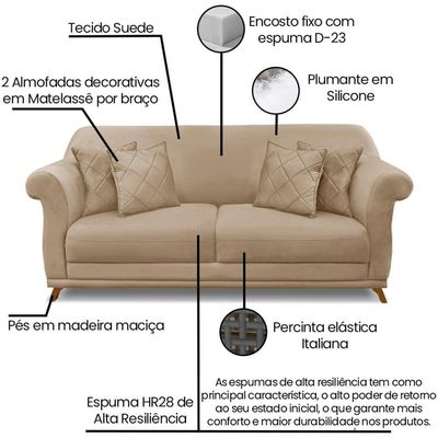 Sofa 3 Lugares Retro Polo 200cm Com Almofada Suede 1101 Ezz 1101