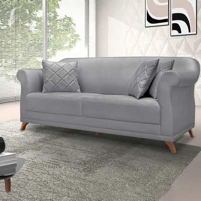 Sofa 3 Lugares Retro Polo 200cm Com Almofada Linho Cinza Ezz Cinza