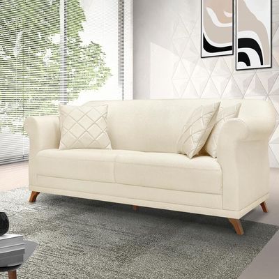 Sofa 2 Lugares Retro Polo 160cm Com Almofada Linho Natural Ezz Natural