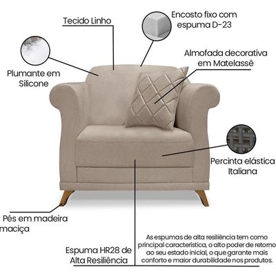 Poltrona Decorativa Retro Polo Com Almofada Linho Areia Ezz Areia