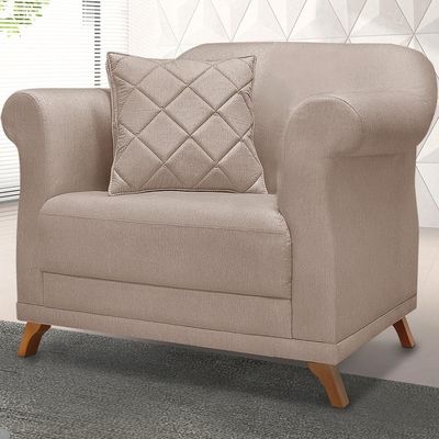 Poltrona Decorativa Retro Polo Com Almofada Linho Areia Ezz Areia