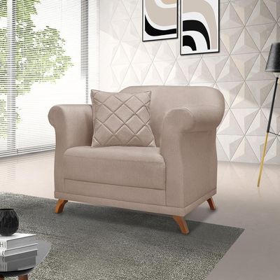 Poltrona Decorativa Retro Polo Com Almofada Linho Areia Ezz Areia