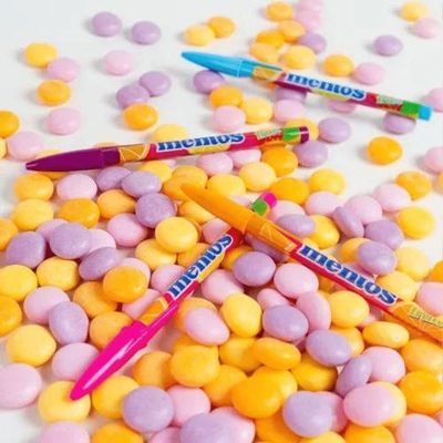 Kit Caneta Esferográfica Jet Lux Mentos + Marca Texto Mentos Com Cheirinho Destaq 4 Cores Pastel