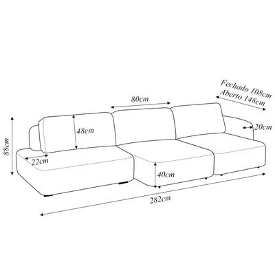 Sofá Decorativo Santiago 4 Lugares 282cm Sala de Estar Retrátil Modulado Bouclê Branco G89 - Gran Belo