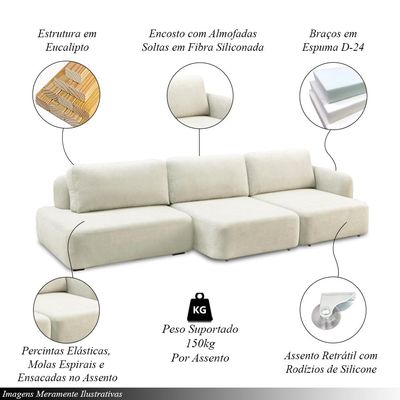 Sofá Decorativo Santiago 4 Lugares 282cm Sala de Estar Retrátil Modulado Bouclê Branco G89 - Gran Belo