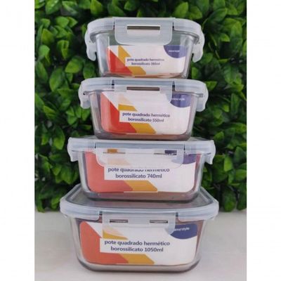 Pote De Vidro Porta Mantimento Quadrado Hermetico 1.05l Mimo