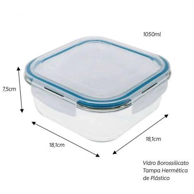 Pote De Vidro Porta Mantimento Quadrado Hermetico 1.05l Mimo