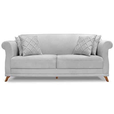 Sofa 3 Lugares Retro Polo 200cm Com Almofada Linho Grigio Ezz Grigio