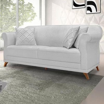 Sofa 3 Lugares Retro Polo 200cm Com Almofada Linho Grigio Ezz Grigio